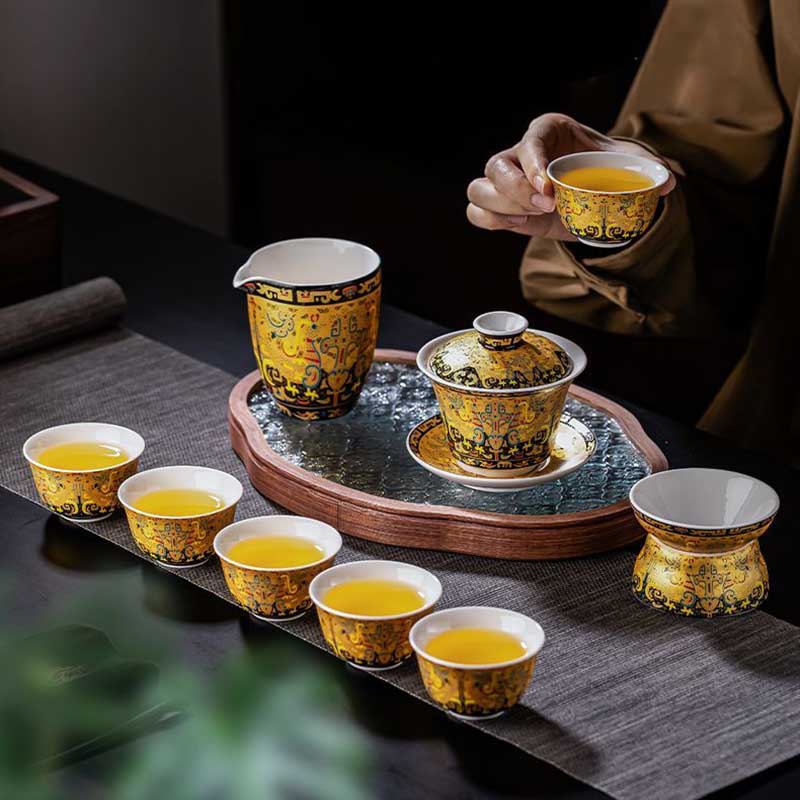 Handcrafted Tea Set Mutton Fat White Porcelain Gongfu Thangka Gaiwan