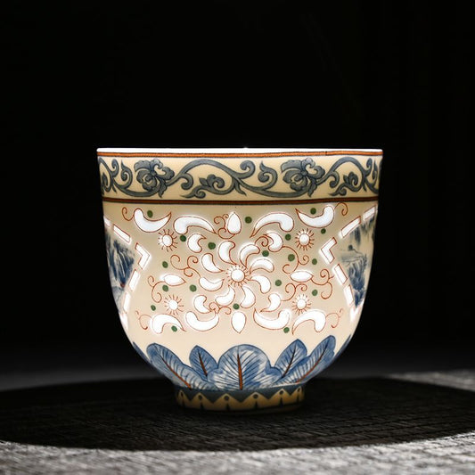 Blue and White Linglong Porcelain Hollow Teacup