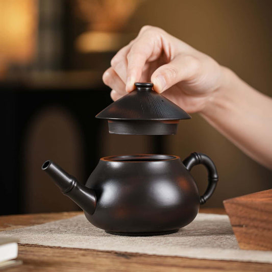 Handcrafted Frosted Yixing Purple Clay Teapot with Jianghu Swordsman Style