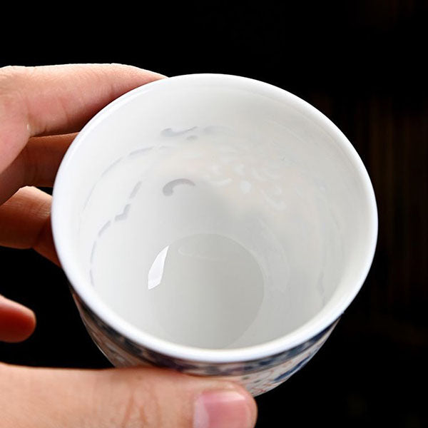 Blue and White Linglong Porcelain Hollow Teacup