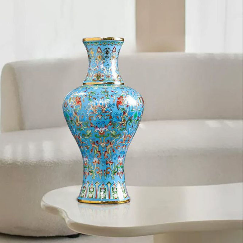 Jingdezhen Handcrafted Ceramic Vase with Cloisonné Enamel and Gold - Wire Inlay