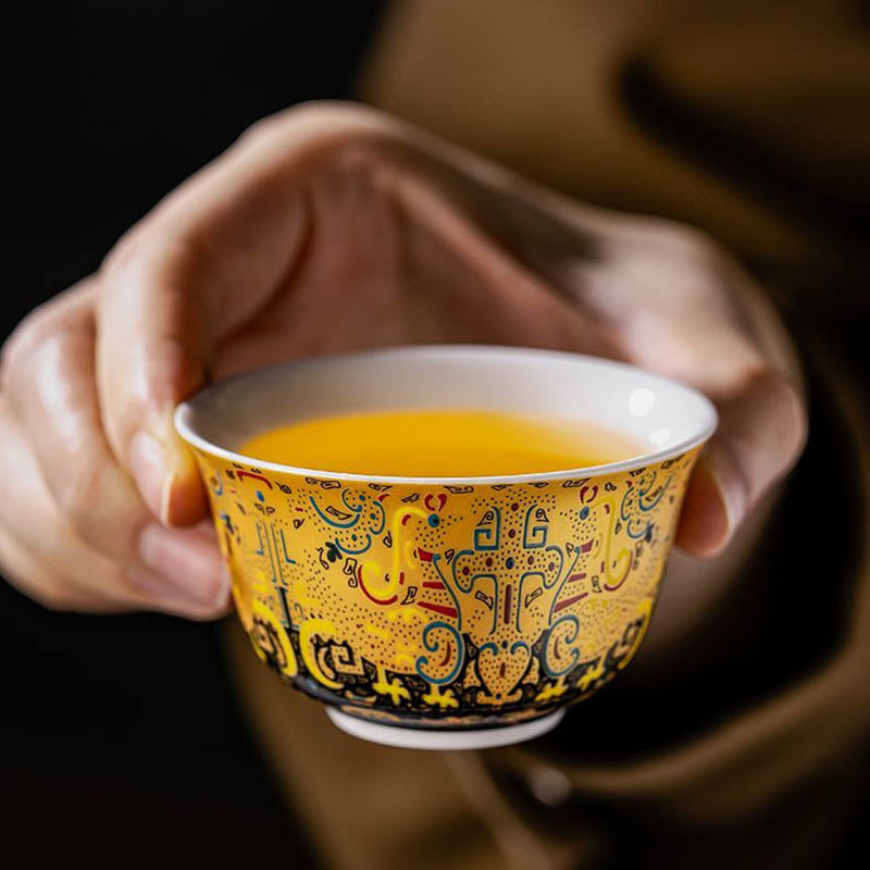 Handcrafted Tea Set Mutton Fat White Porcelain Gongfu Thangka Gaiwan