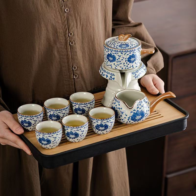 Handcrafted Chinese Tea Set Ru Kiln Blue and White