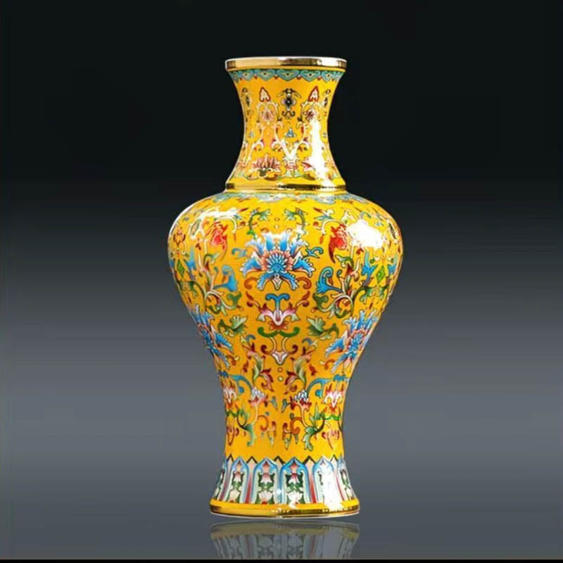 Jingdezhen Handcrafted Ceramic Vase with Cloisonné Enamel and Gold - Wire Inlay