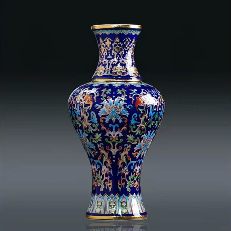 Jingdezhen Handcrafted Ceramic Vase with Cloisonné Enamel and Gold - Wire Inlay