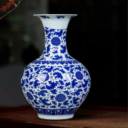Handcrafted Jingdezhen Blue and White Porcelain Vase – Large Lotus Motif