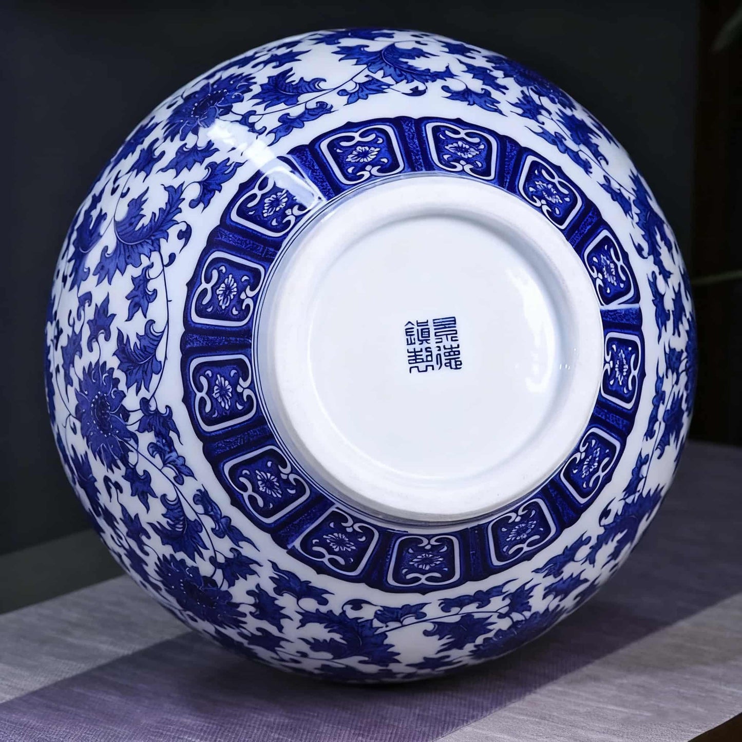 Handcrafted Jingdezhen Blue and White Porcelain Vase – Large Lotus Motif