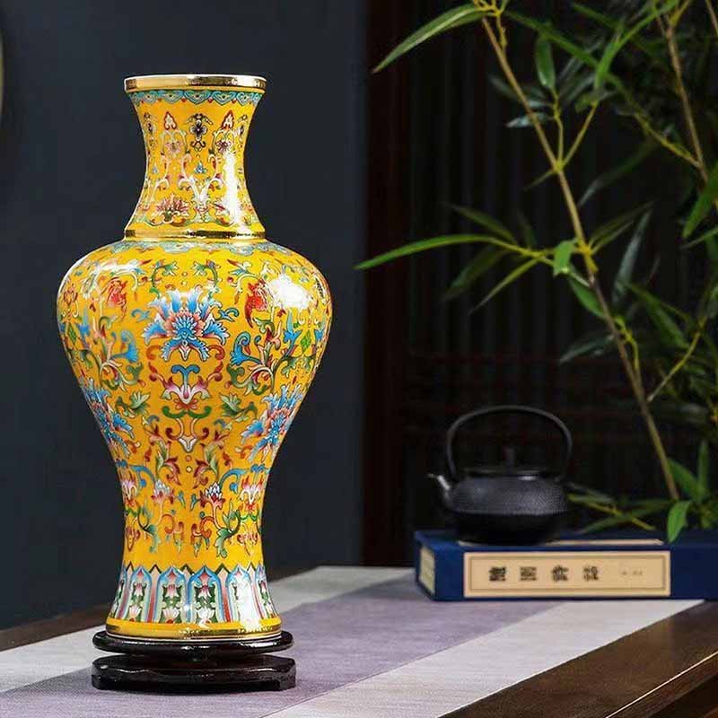 Jingdezhen Handcrafted Ceramic Vase with Cloisonné Enamel and Gold - Wire Inlay