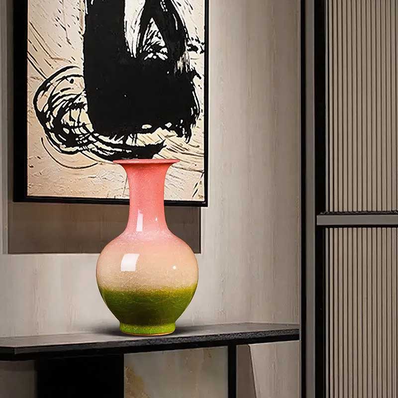 Jingdezhen Ceramic Handcrafted Tri-Color Ice Crackle Vase
