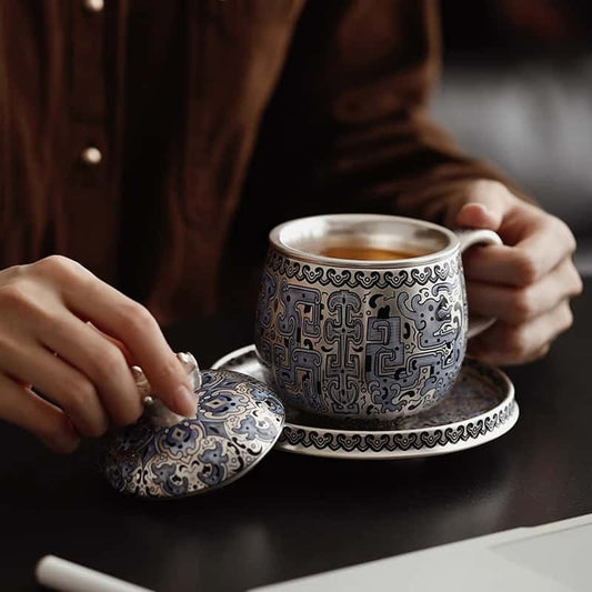 Chinese Taotie Sterling Silver Tea Cup