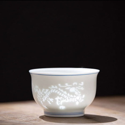 Linglong Porcelain Cup Tea Cup Dragon & Phoenix  Handcrafted