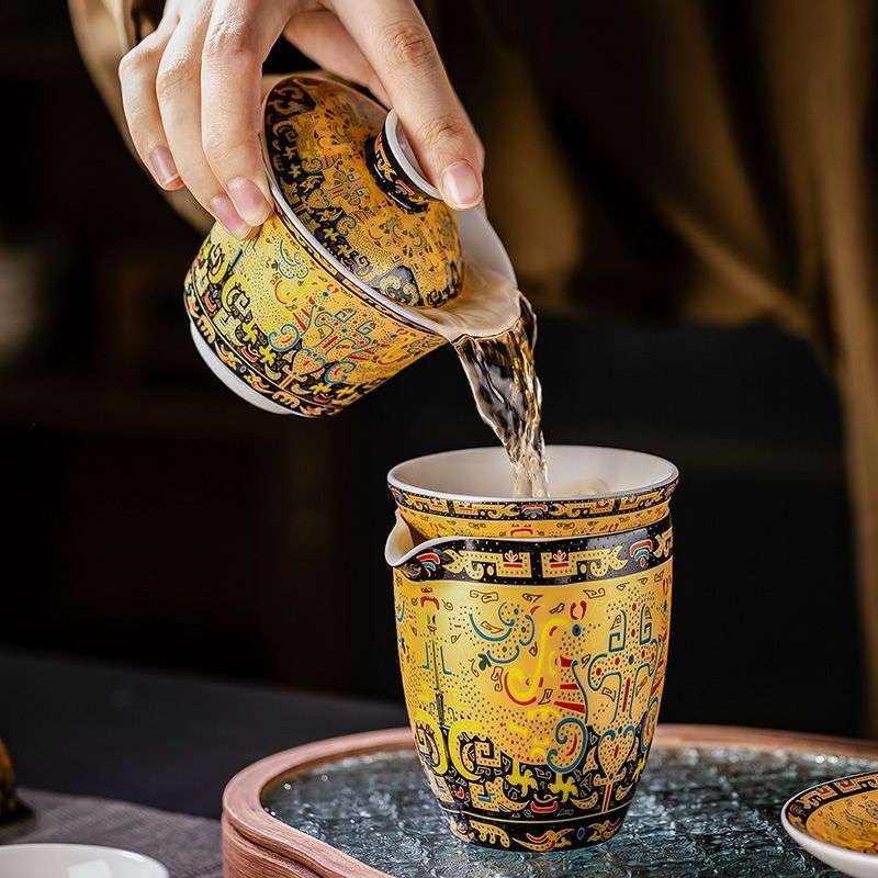 Handcrafted Tea Set Mutton Fat White Porcelain Gongfu Thangka Gaiwan