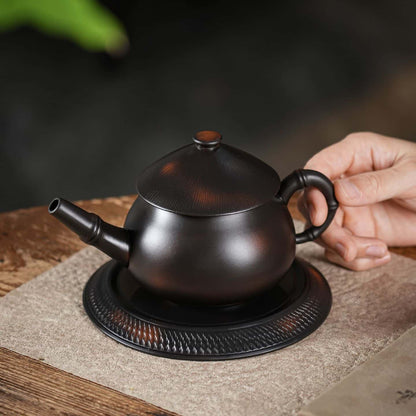 Handcrafted Frosted Yixing Purple Clay Teapot with Jianghu Swordsman Style