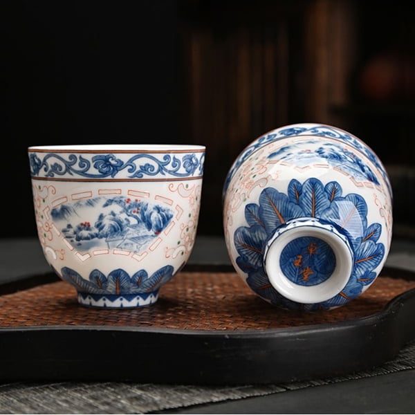 Blue and White Linglong Porcelain Hollow Teacup