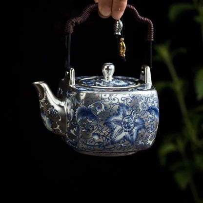Handcrafted Silver-inlaid Ceramic Chinese Tea Set