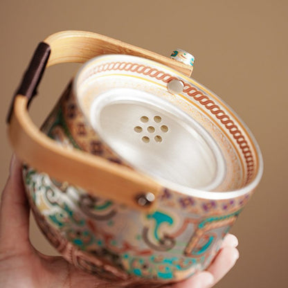 Handcrafted Silver-Gilt Ceramic Kung Fu Tea Set With Tea Tray
