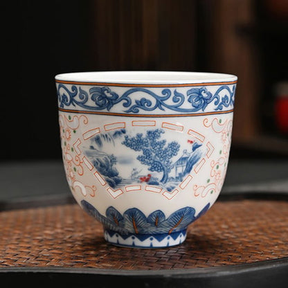 Blue and White Linglong Porcelain Hollow Teacup