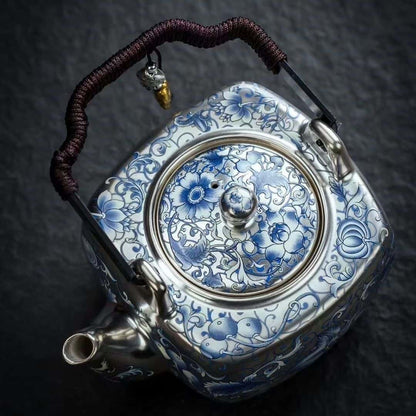 Handcrafted Silver-inlaid Ceramic Chinese Tea Set