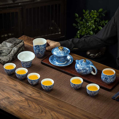 Handcrafted Silver Dragon Cloisonné Gongfu Tea Set – Enamel Mutton Fat Jade Gaiwan Teapot