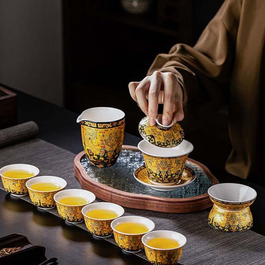 Handcrafted Tea Set Mutton Fat White Porcelain Gongfu Thangka Gaiwan