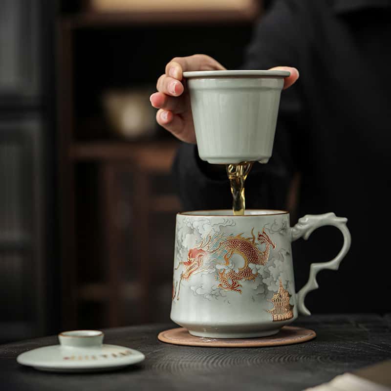 Chinese Ru Kiln Dragon Tea Cup-Longteng World