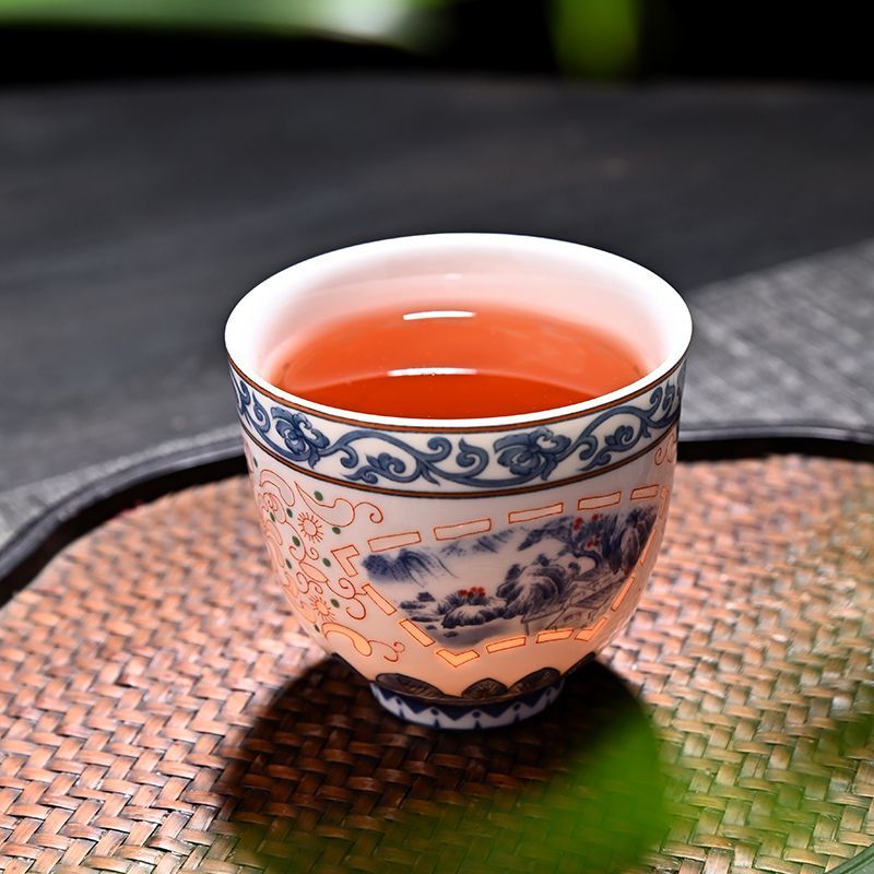 Blue and White Linglong Porcelain Hollow Teacup