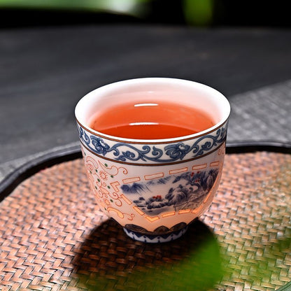 Blue and White Linglong Porcelain Hollow Teacup