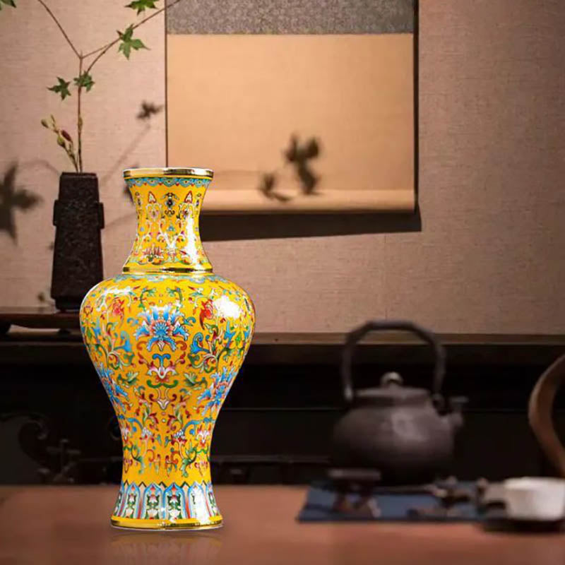Jingdezhen Handcrafted Ceramic Vase with Cloisonné Enamel and Gold - Wire Inlay