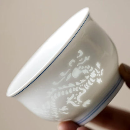 Linglong Porcelain Cup Tea Cup Dragon & Phoenix  Handcrafted