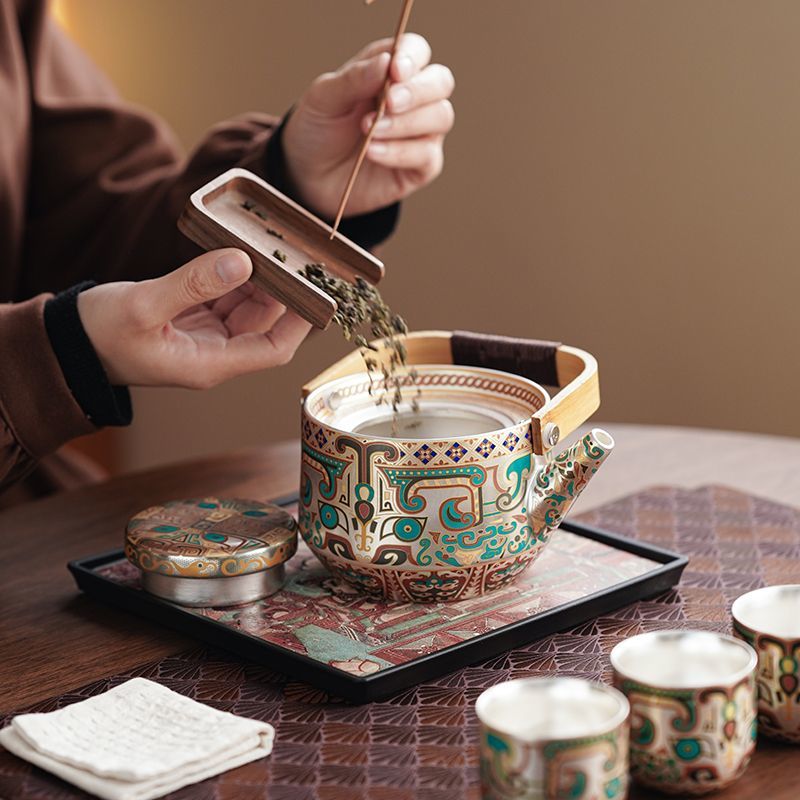 Handcrafted Silver-Gilt Ceramic Kung Fu Tea Set With Tea Tray