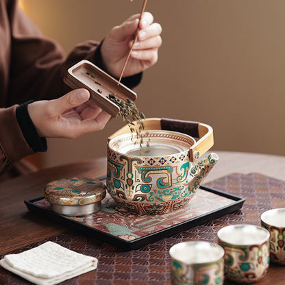 Handcrafted Silver-Gilt Ceramic Kung Fu Tea Set With Tea Tray