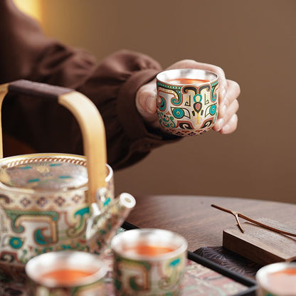 Handcrafted Silver-Gilt Ceramic Kung Fu Tea Set With Tea Tray