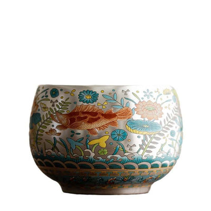 Handcrafted Jianzhan Teacup Sterling Silver Gilt Ceramic Enamel
