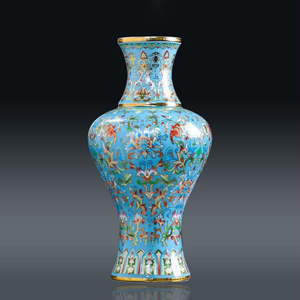 Jingdezhen Handcrafted Ceramic Vase with Cloisonné Enamel and Gold - Wire Inlay