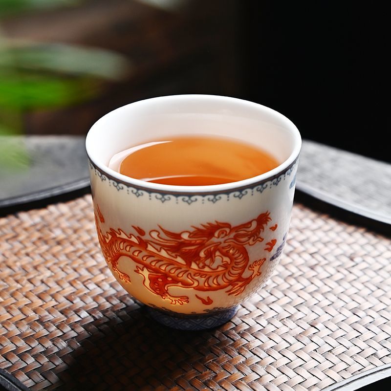 Blue and White Linglong Porcelain Hollow Teacup