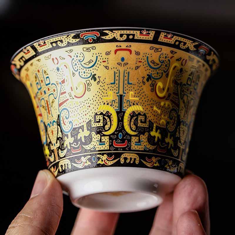 Handcrafted Tea Set Mutton Fat White Porcelain Gongfu Thangka Gaiwan