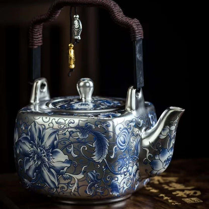 Handcrafted Silver-inlaid Ceramic Chinese Tea Set