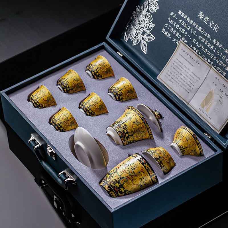 Handcrafted Tea Set Mutton Fat White Porcelain Gongfu Thangka Gaiwan