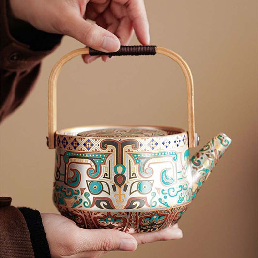 Handcrafted Silver-Gilt Ceramic Kung Fu Tea Set With Tea Tray