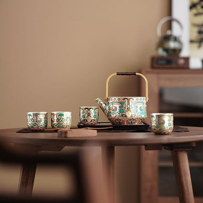 Handcrafted Silver-Gilt Ceramic Kung Fu Tea Set With Tea Tray