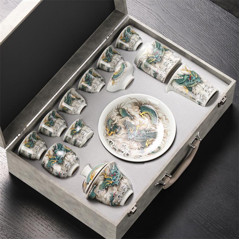 Handcrafted Azure Dragon 999 Fine Silver Tea Set
