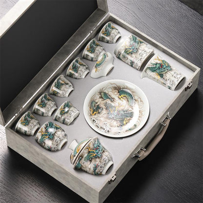 Handcrafted Azure Dragon 999 Fine Silver Tea Set