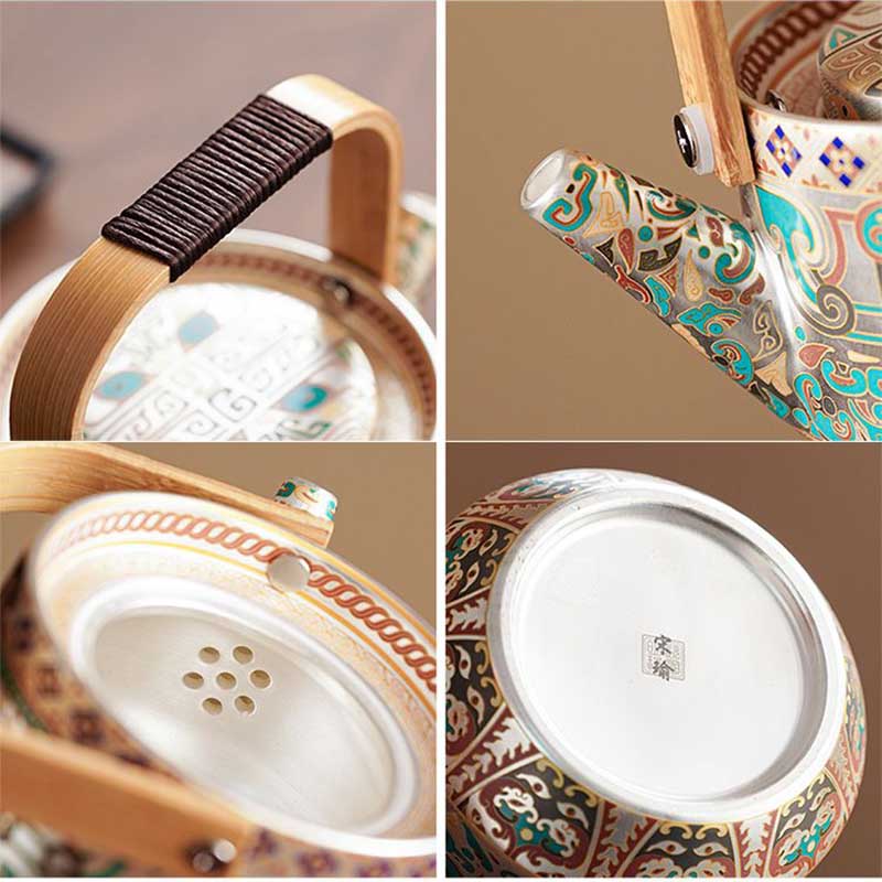 Handcrafted Silver-Gilt Ceramic Kung Fu Tea Set With Tea Tray