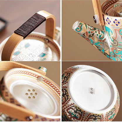 Handcrafted Silver-Gilt Ceramic Kung Fu Tea Set With Tea Tray