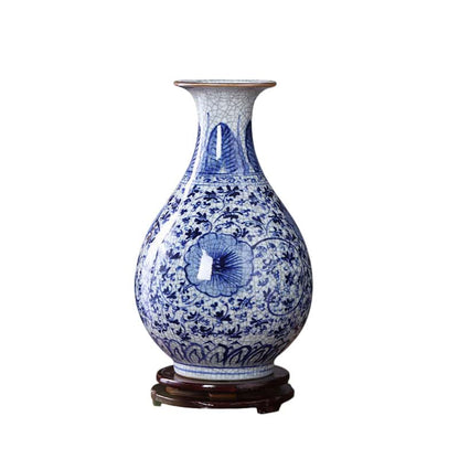 Handcrafted Crackle Glaze Blue and White Porcelain Vase
