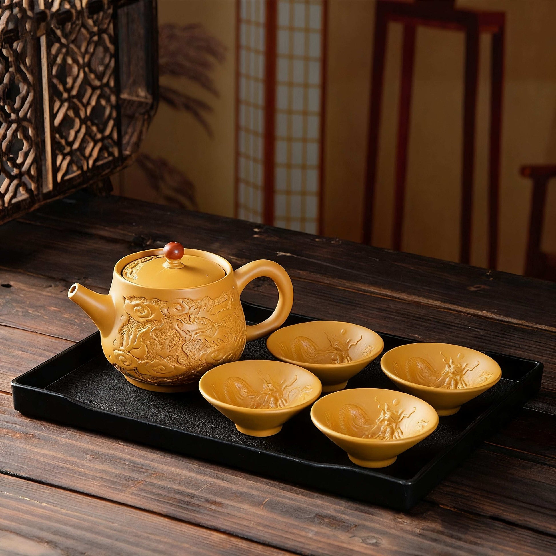 Handcrafted Yixing Zisha Teapot – Golden Duan Clay Gongfu Tea Set Large Capacity