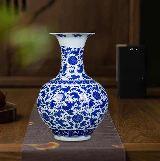 Handcrafted Jingdezhen Blue and White Porcelain Vase – Large Lotus Motif