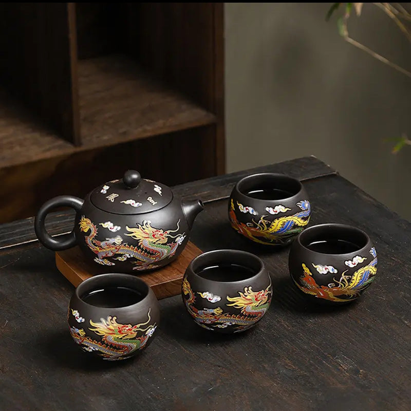 Yixing Zisha Teapot – Heat-Sensitive Color-Changing Xishi Pot with Dragon & Phoenix Design