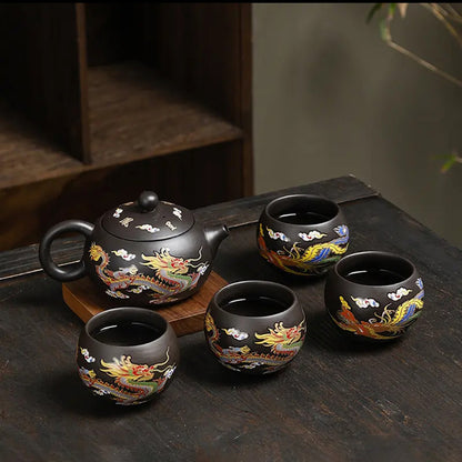 Yixing Zisha Teapot – Heat-Sensitive Color-Changing Xishi Pot with Dragon & Phoenix Design