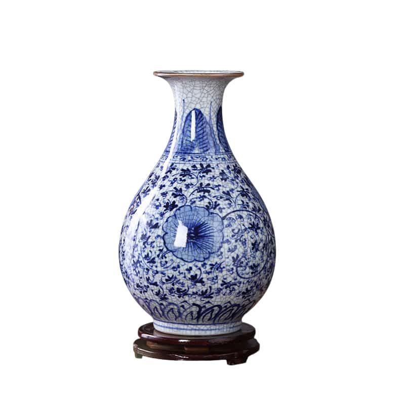 Handcrafted Crackle Glaze Blue and White Porcelain Vase